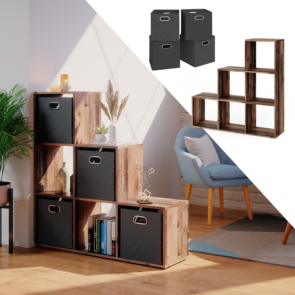 Treppenregal Raumteiler B&uuml;cherregal 6 F&auml;cher Old Style Stufenregal Faltbox Vicco 