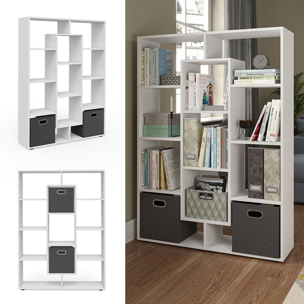 Vicco Raumteiler B&uuml;cherregal Standregal Wei&szlig; F&auml;cher Aktenregal Hochregal Faltbox 