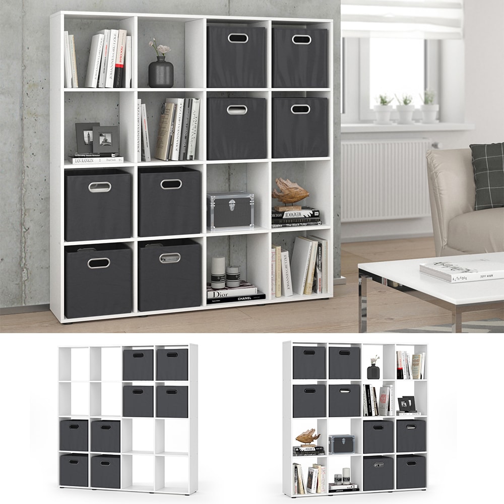 Raumteiler B&uuml;cherregal Standregal 16 F&auml;cher Wei&szlig; Karree Faltboxen Regal Vicco 
