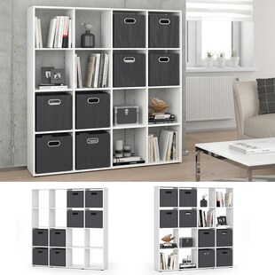 Raumteiler Bücherregal Standregal 16 Fächer Weiß Karree Faltboxen Regal Vicco 