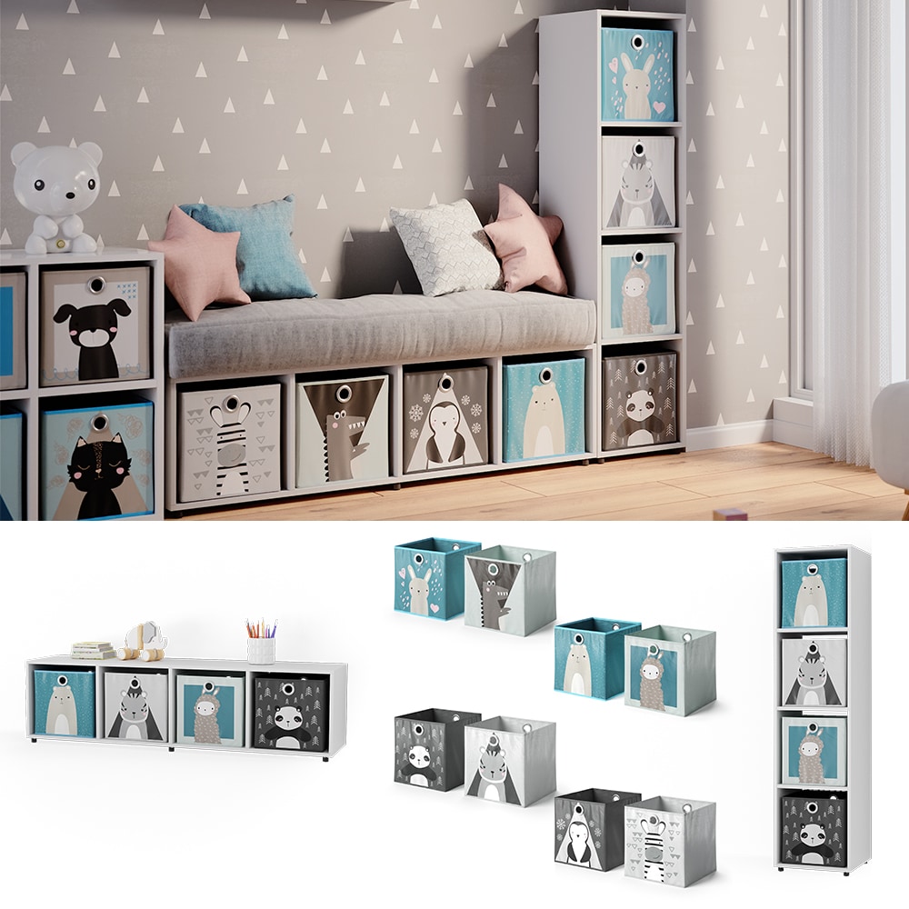 Vicco Raumteiler Standregal B&uuml;cherregal Ludus Wei&szlig; 4 F&auml;cher Kinder-Faltboxen 