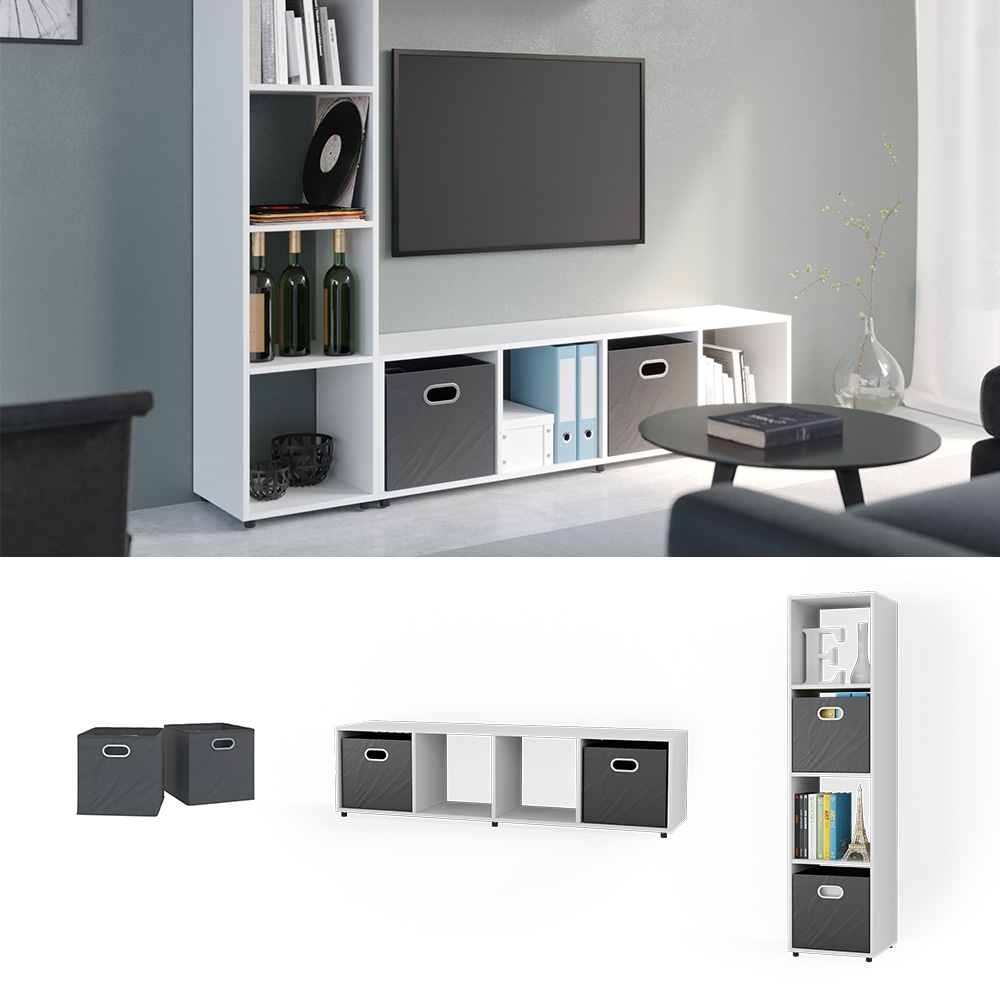 Vicco Raumteiler Standregal B&uuml;cherregal Ludus Wei&szlig; 4 F&auml;cher Faltboxen B&uuml;roregal 