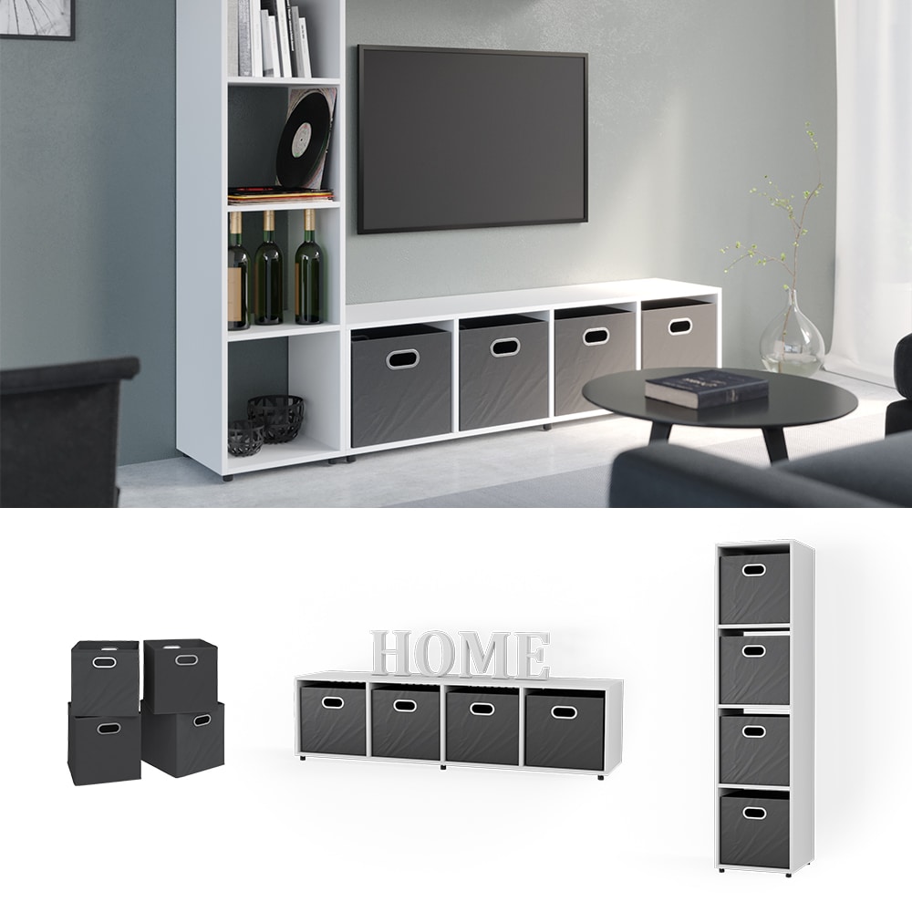 Vicco Raumteiler Standregal B&uuml;cherregal Ludus Wei&szlig; 4 F&auml;cher Faltboxen B&uuml;roregal 