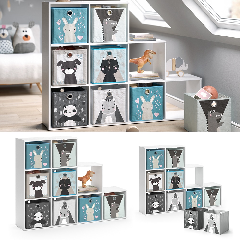 Vicco Treppenregal Raumteiler B&uuml;cherregal Wei&szlig; 9 F&auml;cher Regal Kinder-Faltboxen 