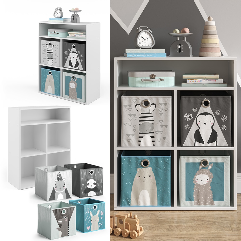 Vicco B&uuml;cherregal Spielzeugregal Standregal Wei&szlig; Faltbox Aufbewahrung Ablage 