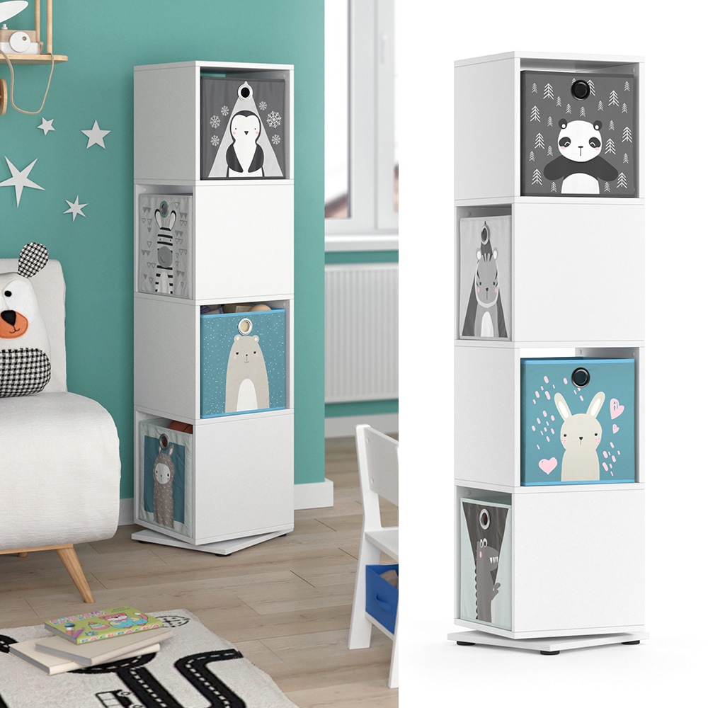 Vicco Drehregal Ordnerregal Standregal Wei&szlig; B&uuml;cherregal B&uuml;ro Kinder-Faltboxen 