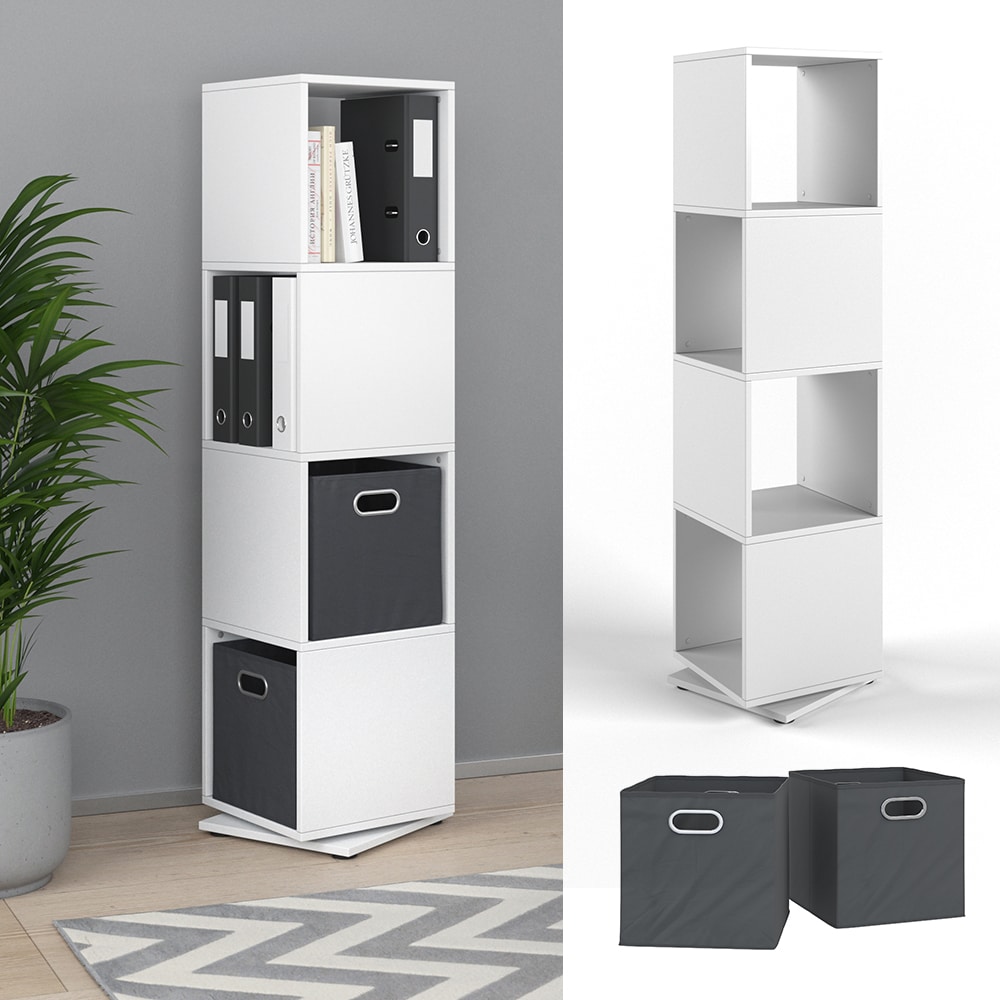 Vicco Drehregal Ordnerregal Standregal Wei&szlig; B&uuml;cherregal B&uuml;ro XXL Faltboxen Regal 