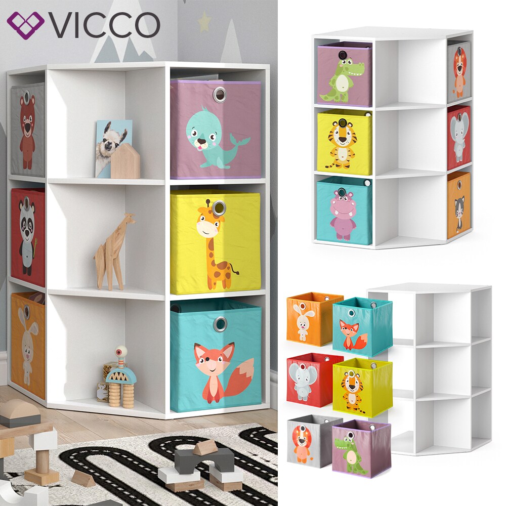 Vicco Kinderregal Eckregal Spielzeugablage Luigi Wei&szlig; Sitzbank Kinder-Faltboxen 