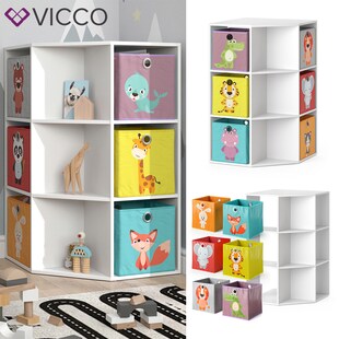 Vicco Kinderregal Eckregal Spielzeugablage Luigi Weiß Sitzbank Kinder-Faltboxen 
