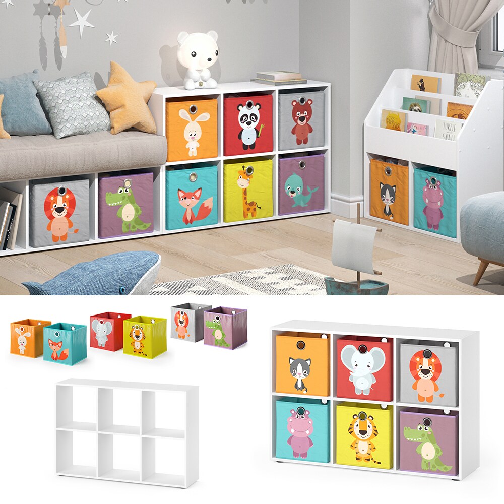 Vicco Raumteiler Regal B&uuml;cherregal Wei&szlig; 6 F&auml;cher Standregal Kinder-Faltboxen 