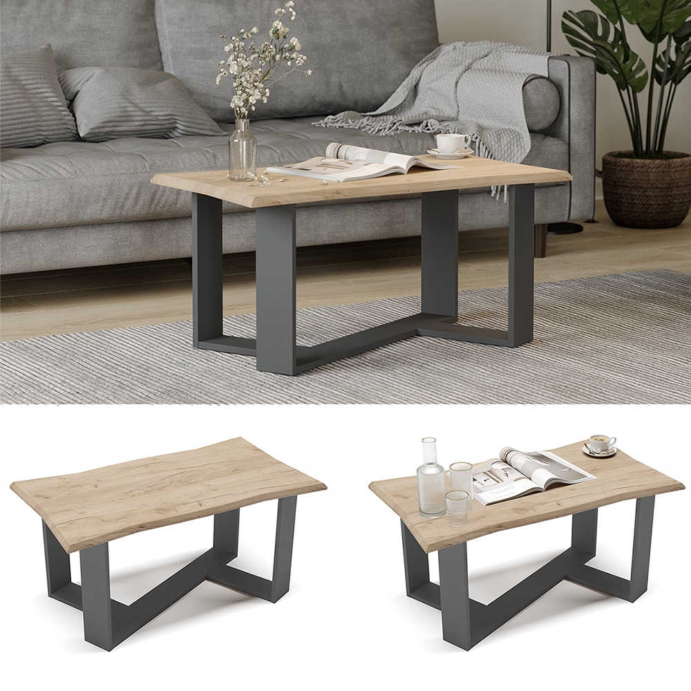 Vicco Couchtisch Sofatisch Beistelltisch Arne Baumkante Goldkraft/Anthrazit 