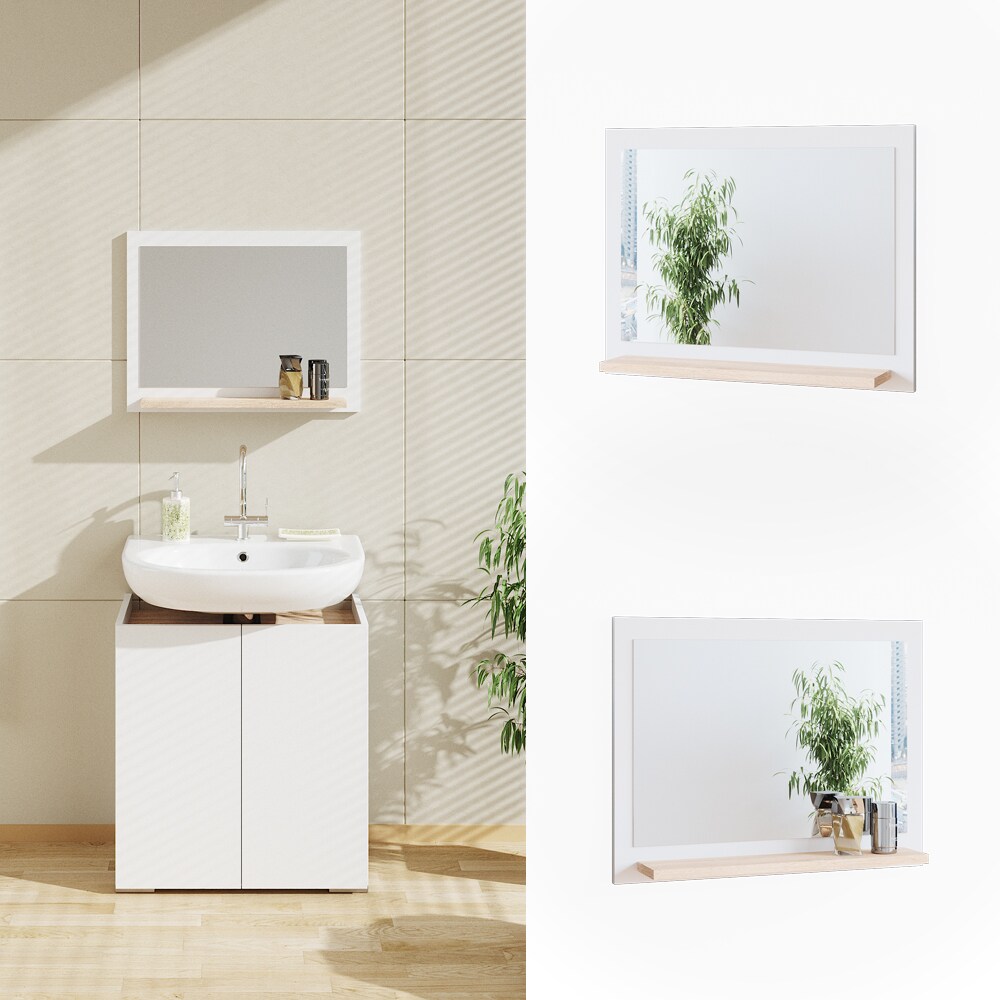 Vicco Badspiegel Wandspiegel Spiegel Delfina Wei&szlig;/Sonoma Badezimmer Ablage Regal 