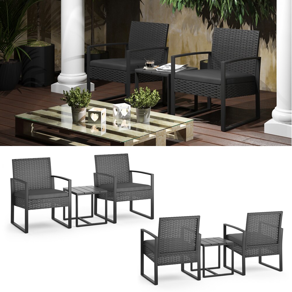 Sitzgruppe Gartenmöbel Gartensitzgruppe Rattan Anthrazit Stuhl Tisch