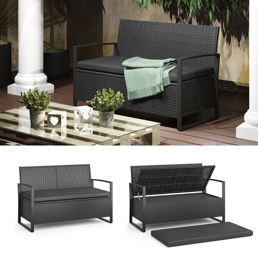 OK-Living Kissenbox-Bank Sitzbank Gartenbank Rattan Anthrazit Aufbewahrung  Bank bei Marktkauf online bestellen