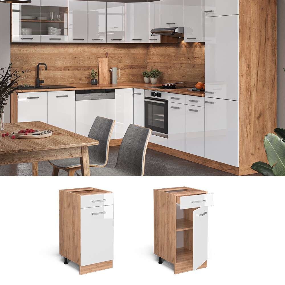 Vicco Schubunterschrank K&uuml;chenschrank K&uuml;chenzeile R-Line 40 cm Goldkraft Wei&szlig; 