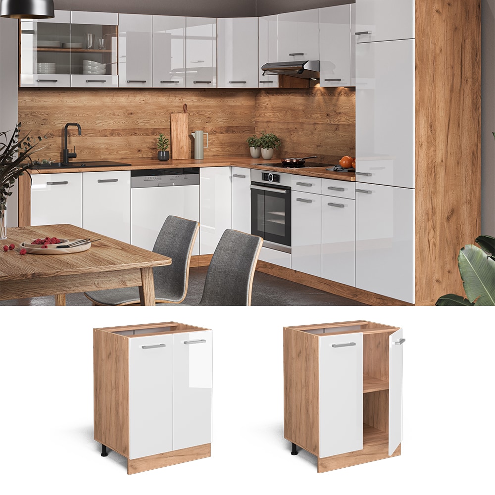 Vicco Unterschrank K&uuml;chenschrank K&uuml;chenzeile R-Line 60 cm Goldkraft Wei&szlig; 