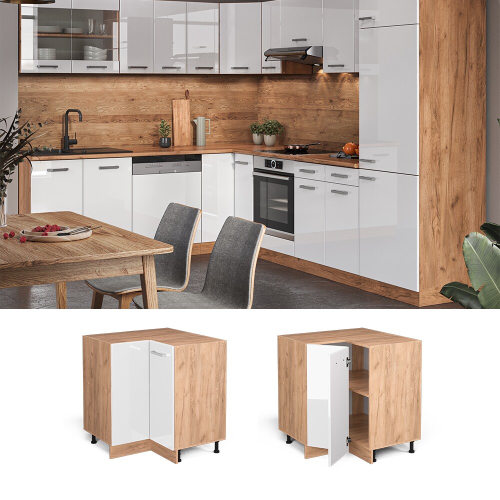 Vicco Eckunterschrank K&uuml;chenschrank K&uuml;chenzeile R-Line 87 cm Goldkraft Wei&szlig; 