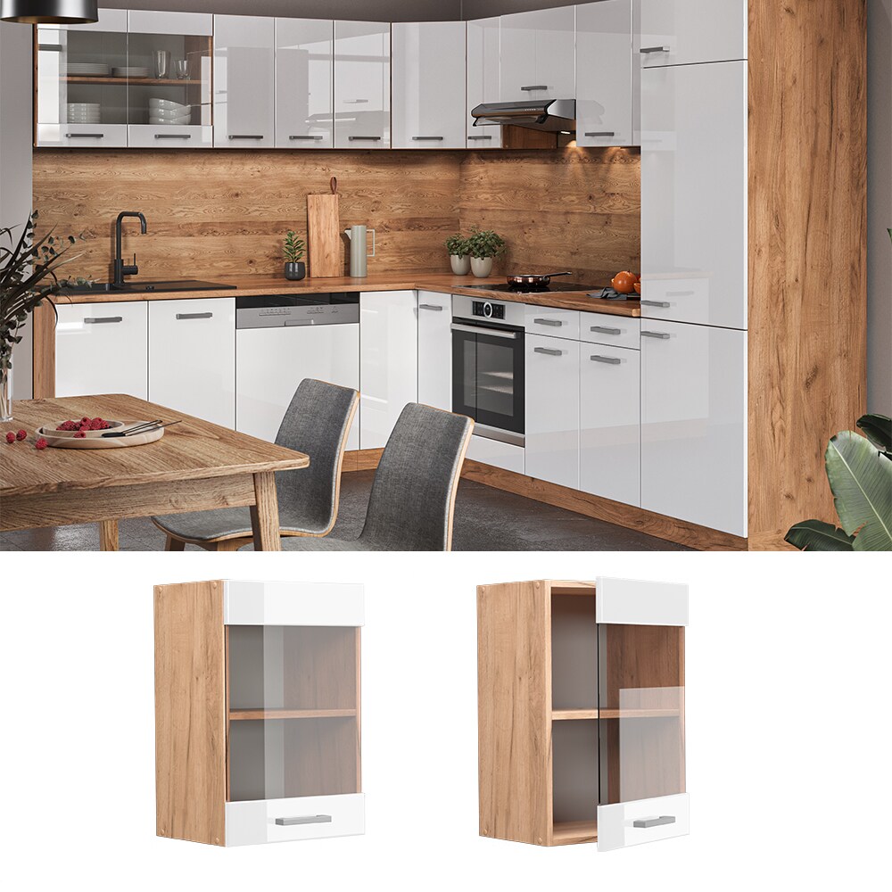 Vicco H&auml;ngeglasschrank K&uuml;chenschrank K&uuml;chenzeile R-Line 40 cm Goldkraft Wei&szlig; 