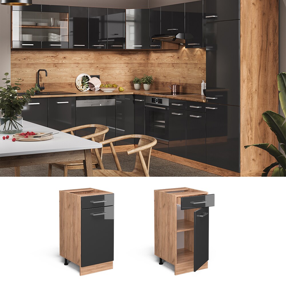 Vicco Schubunterschrank K&uuml;chenschrank K&uuml;chenzeile R-Line 40 cm Goldkraft Anthrazit 