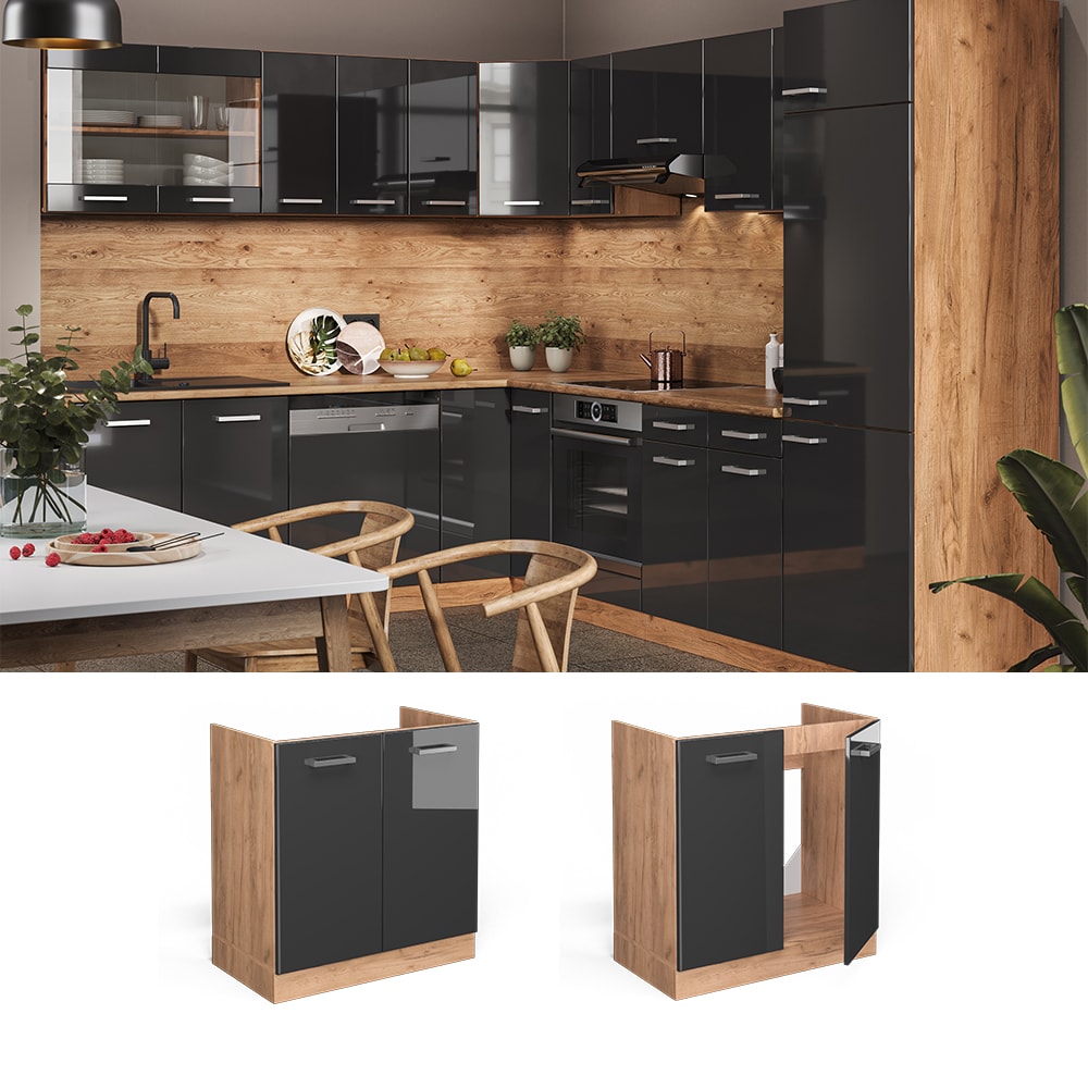 Vicco Sp&uuml;lenunterschrank K&uuml;chenschrank K&uuml;chenzeile R-Line 80 cm Goldkraft Anthrazit 