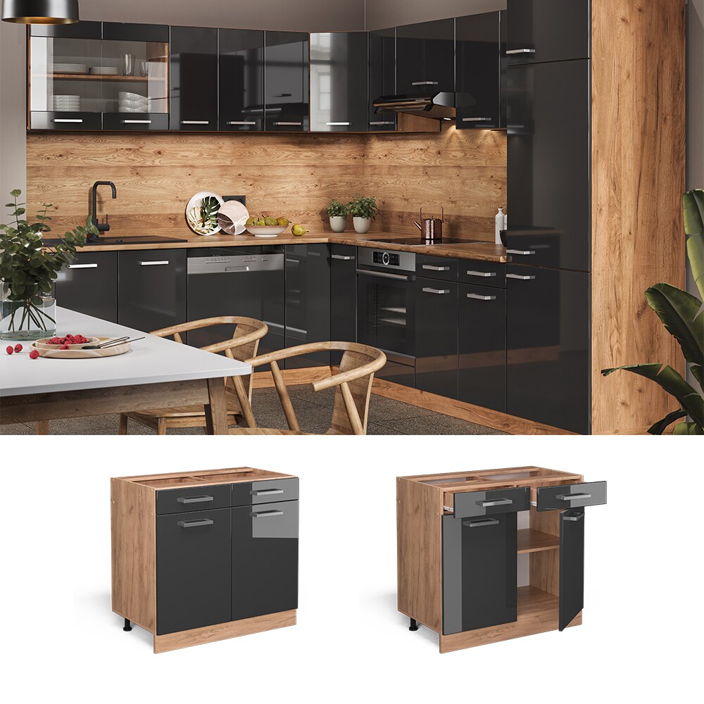 Vicco Schubunterschrank K&uuml;chenschrank K&uuml;chenzeile R-Line 80 cm Goldkraft Anthrazit 