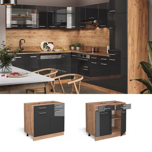 Vicco Schubunterschrank Küchenschrank Küchenzeile R-Line 80 cm Goldkraft Anthrazit 