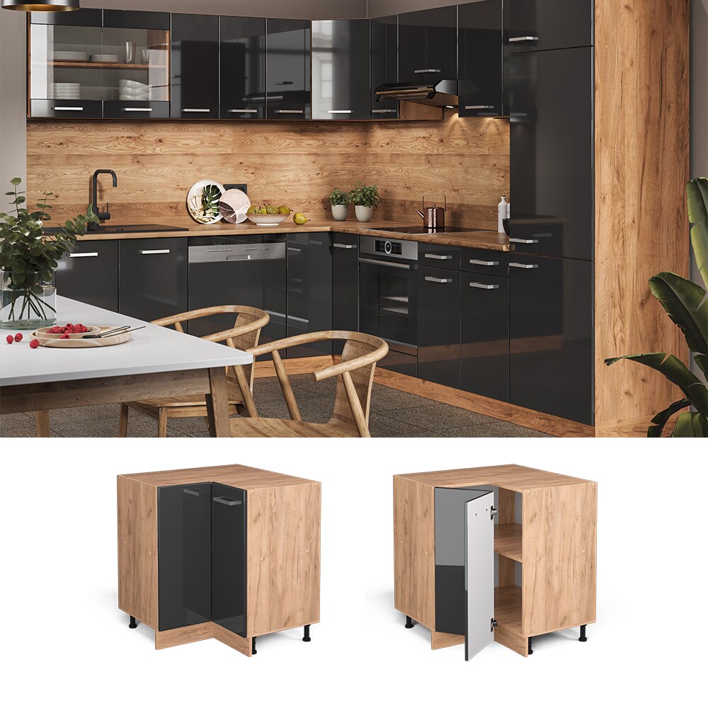 Vicco Eckunterschrank K&uuml;chenschrank K&uuml;chenzeile R-Line 87 cm Goldkraft Anthrazit 