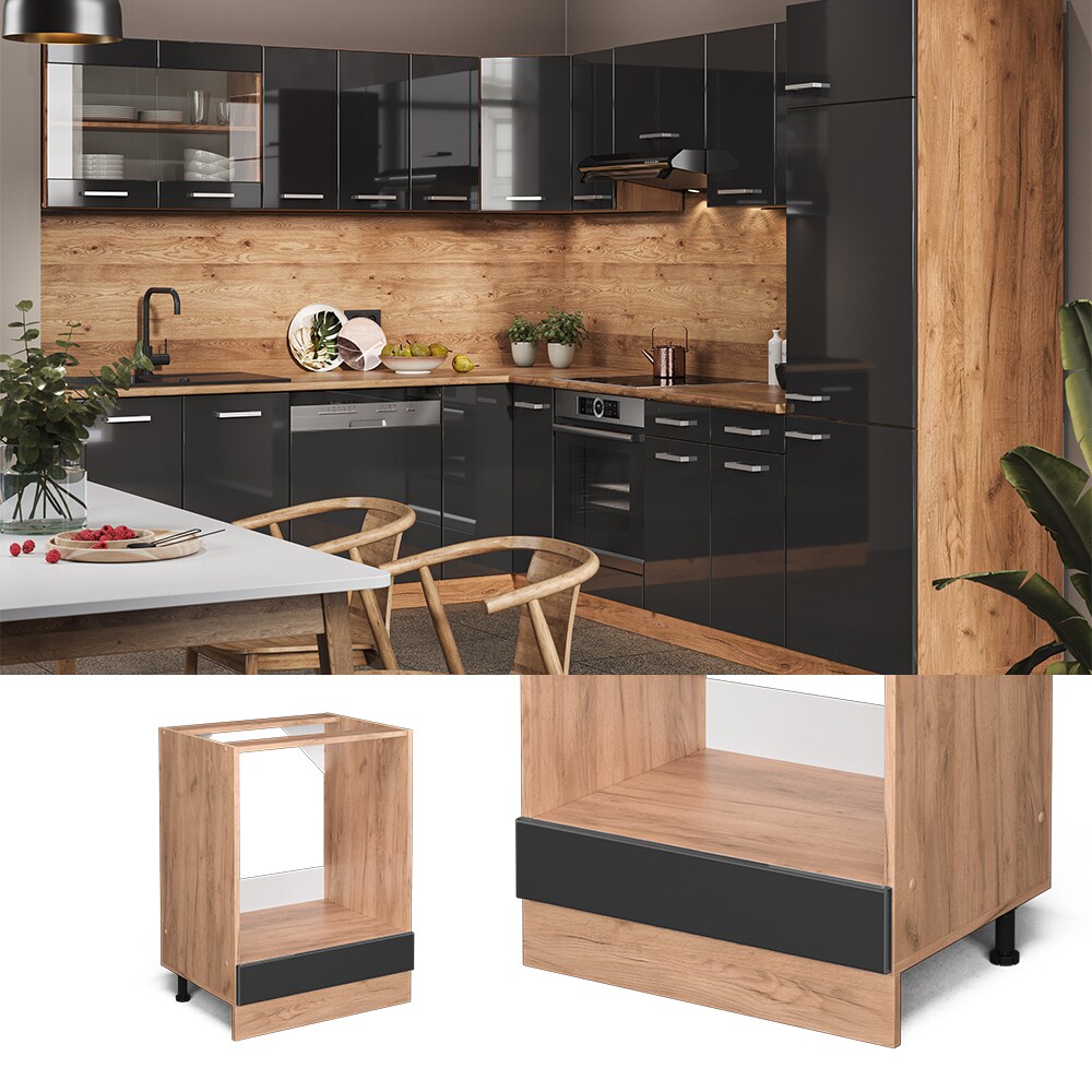 Vicco Herdumbauschrank K&uuml;chenschrank K&uuml;chenzeile R-Line 60 cm Goldkraft Anthrazit 