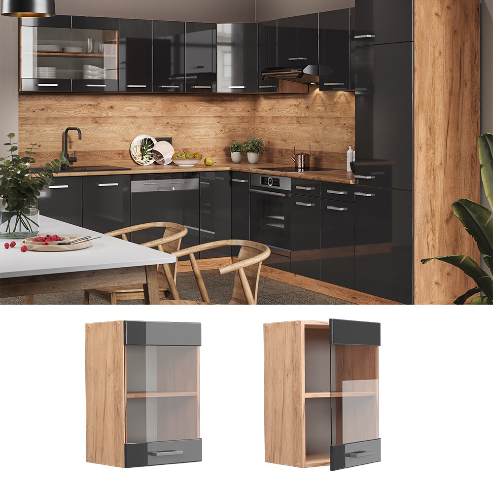Vicco H&auml;ngeglasschrank K&uuml;chenschrank K&uuml;chenzeile R-Line 40 cm Goldkraft Anthrazit 