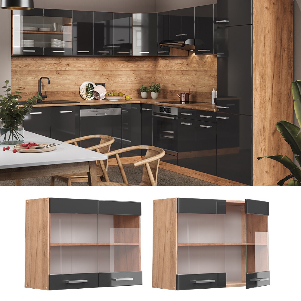 Vicco H&auml;ngeglasschrank K&uuml;chenschrank K&uuml;chenzeile R-Line 80 cm Goldkraft Anthrazit 