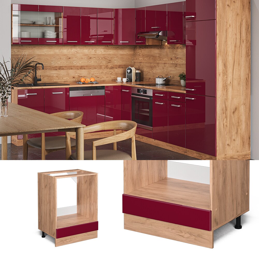Vicco Herdumbauschrank K&uuml;chenschrank K&uuml;chenzeile R-Line 60 cm Goldkraft Bordeaux 