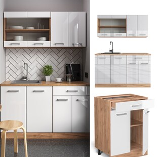 Vicco Küchenzeile Küchenblock Einbauküche R-Line Single Front Weiß Hochglanz 