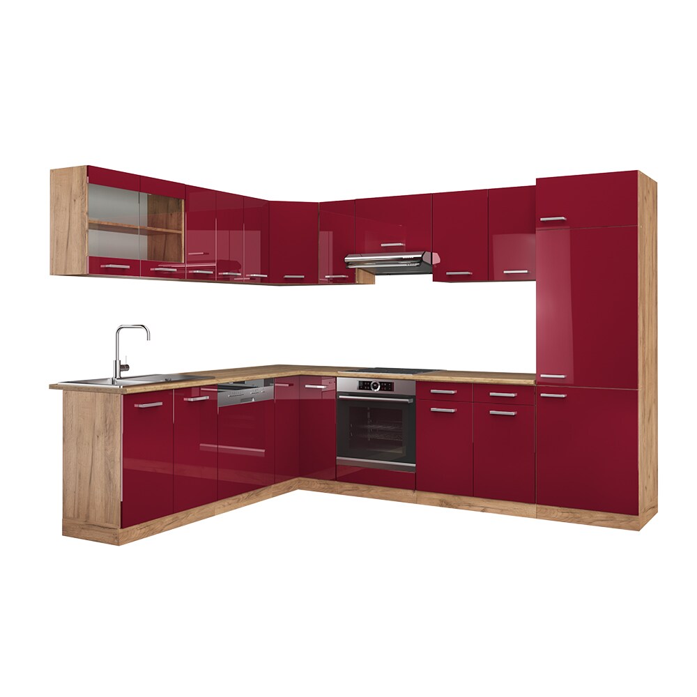 Vicco K&uuml;chenzeile K&uuml;chenblock Einbauk&uuml;che R-Line Ecke 287 x 277 Bordeaux HGL 