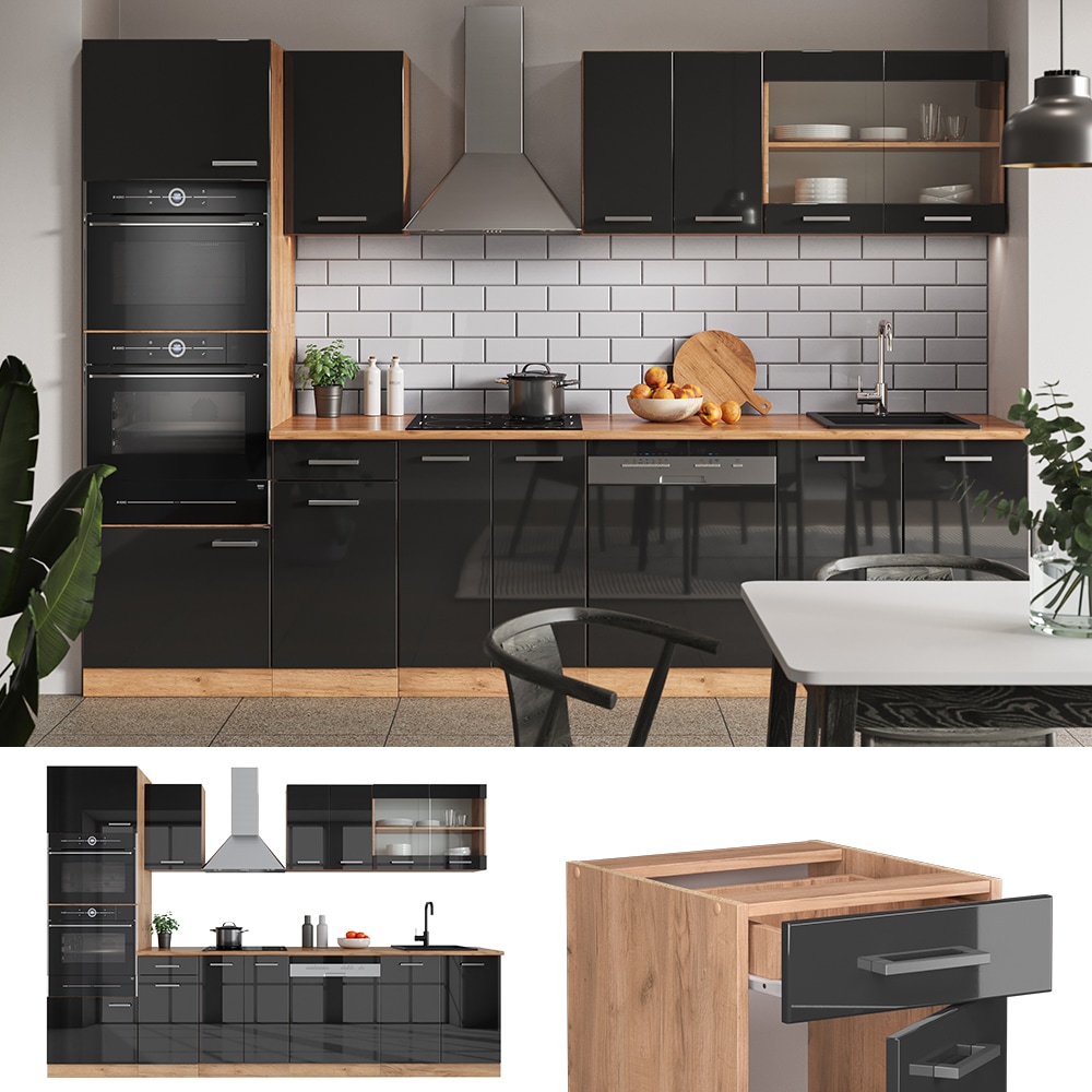 Vicco K&uuml;chenzeile K&uuml;chenblock Einbauk&uuml;che R-Line 300cm Mikrowellenumbauschrank Anthrazit 