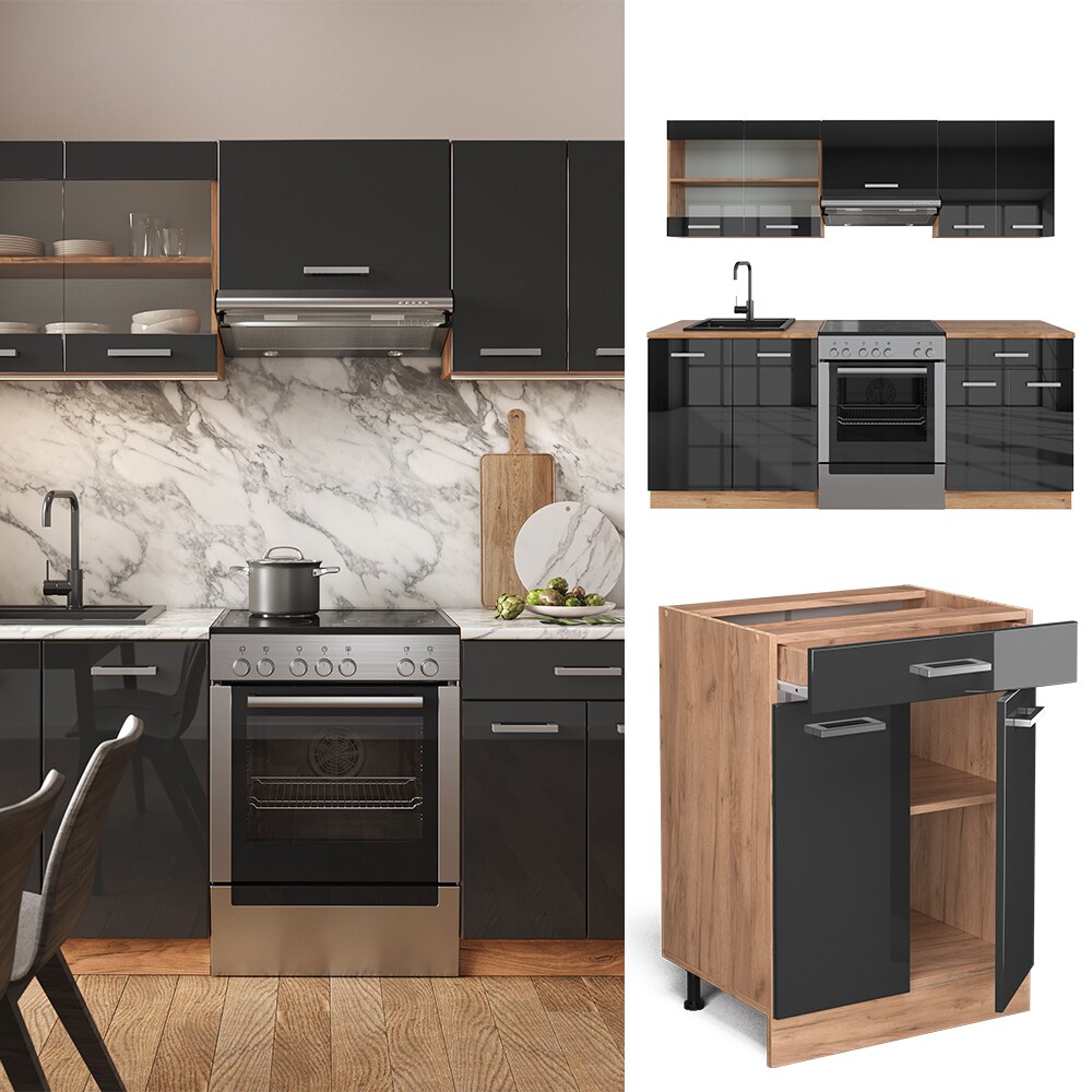 Vicco K&uuml;chenzeile K&uuml;chenblock Einbauk&uuml;che R-Line 200 cm Front Anthrazit 