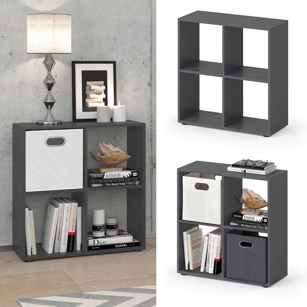 Vicco Raumteiler Standregal B&uuml;cherregal 4 F&auml;cher Tetra Grau Hochregal CD-Regal 