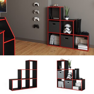Vicco Treppenregal Raumteiler Stufenregal 6 Fächer Schwarz/Rot Bücherregal 
