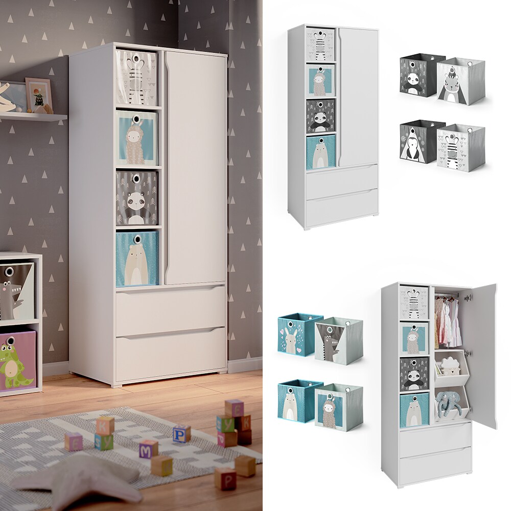 Vicco Kleiderschrank Schlafzimmerschrank Ruben Wei&szlig; Schubladen Kinder-Faltboxen 