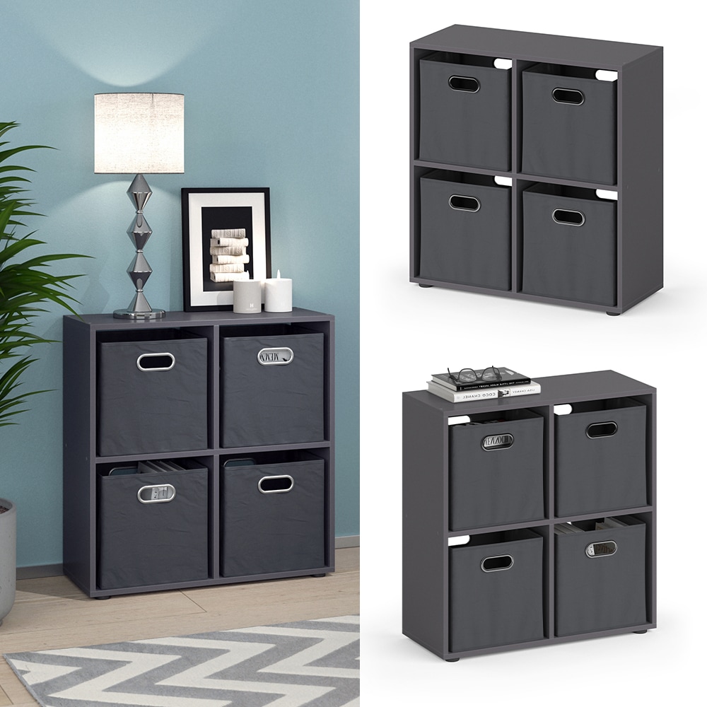 Vicco Raumteiler Standregal B&uuml;cherregal 4 F&auml;cher Tetra Grau Hochregal Faltbox 