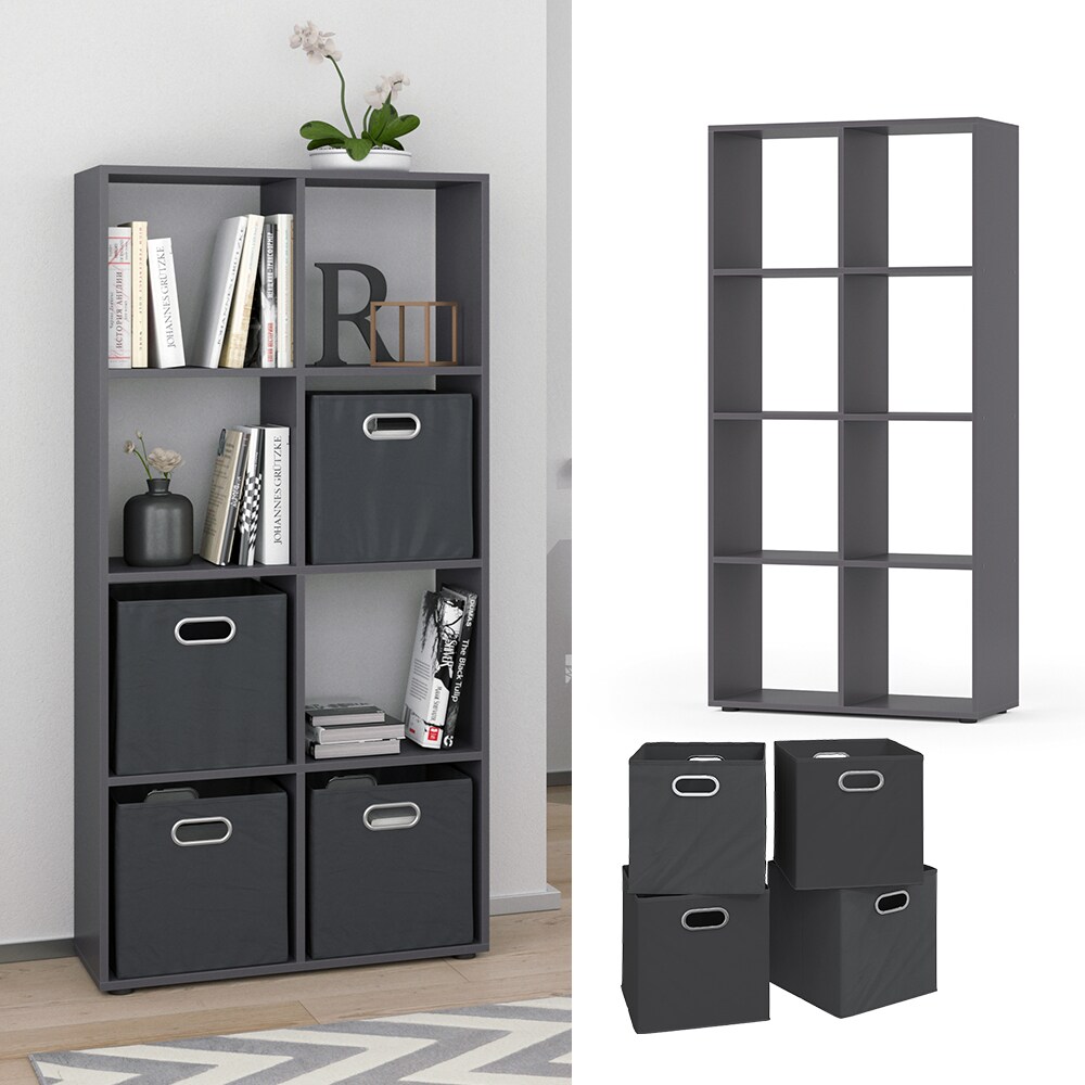 Vicco Raumteiler Standregal B&uuml;cherregal 8 F&auml;cher Scutum Grau Hochregal Faltbox 