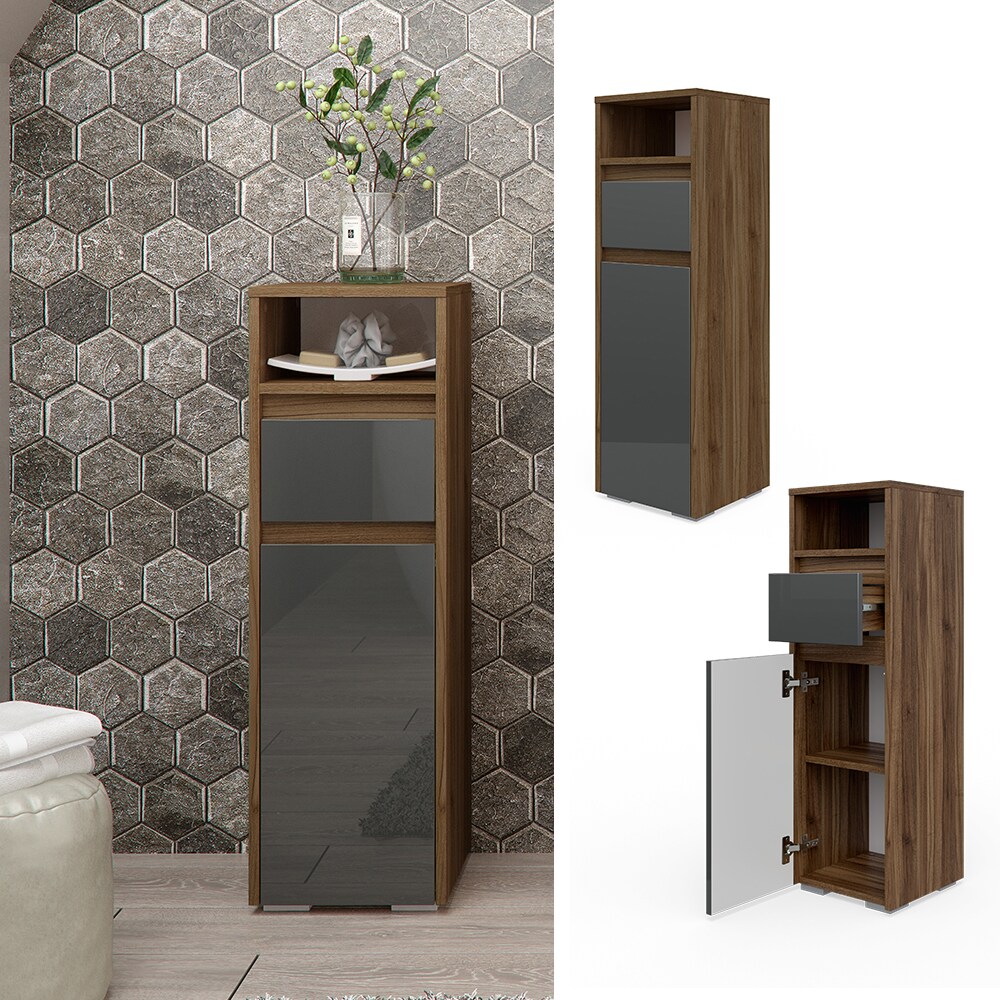 Vicco Midischrank Badschrank Badezimmerschrank Majest Nuss/Anthrazit Schublade 