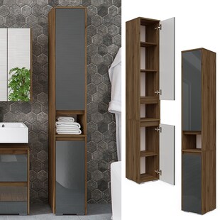 Vicco Hochschran Badschrank Badezimmerschrank Majest Nuss/Anthrazit 2 Türen 