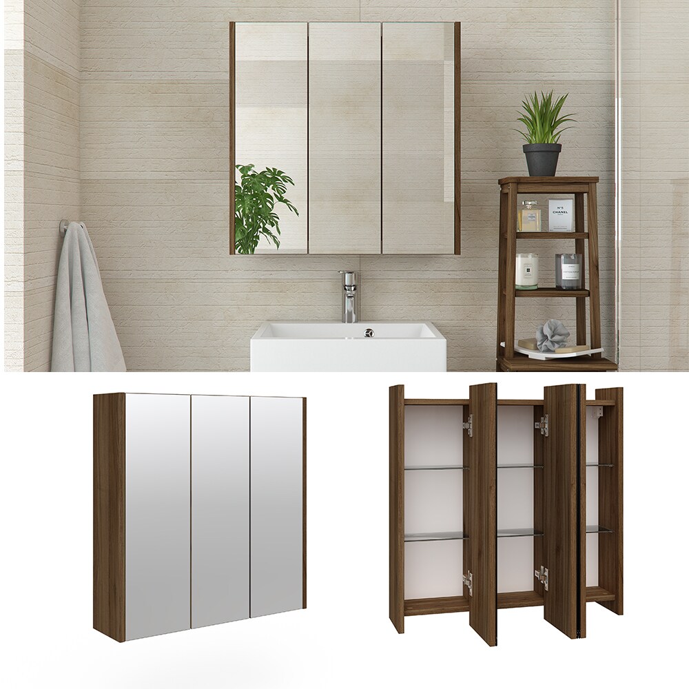 Vicco Spiegelschrank Badspiegel Wandspiegel Majest Nuss/Anthrazit F&auml;cher Spiegel 