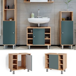 Vicco Waschtischunterschrank Badschrank Unterschrank Fynn Eiche Grün Badmöbel 