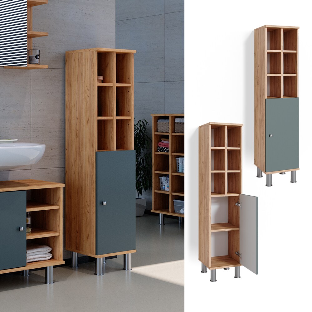 Vicco Midischrank Hochschrank Badschrank Fynn Eiche Gr&uuml;n gro&szlig;e T&uuml;r Badm&ouml;bel 