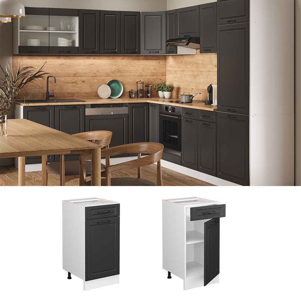 Vicco Schubunterschrank K&uuml;chenschrank K&uuml;chenzeile Landhaus R-Line 40 cm Wei&szlig;-Anthrazit 