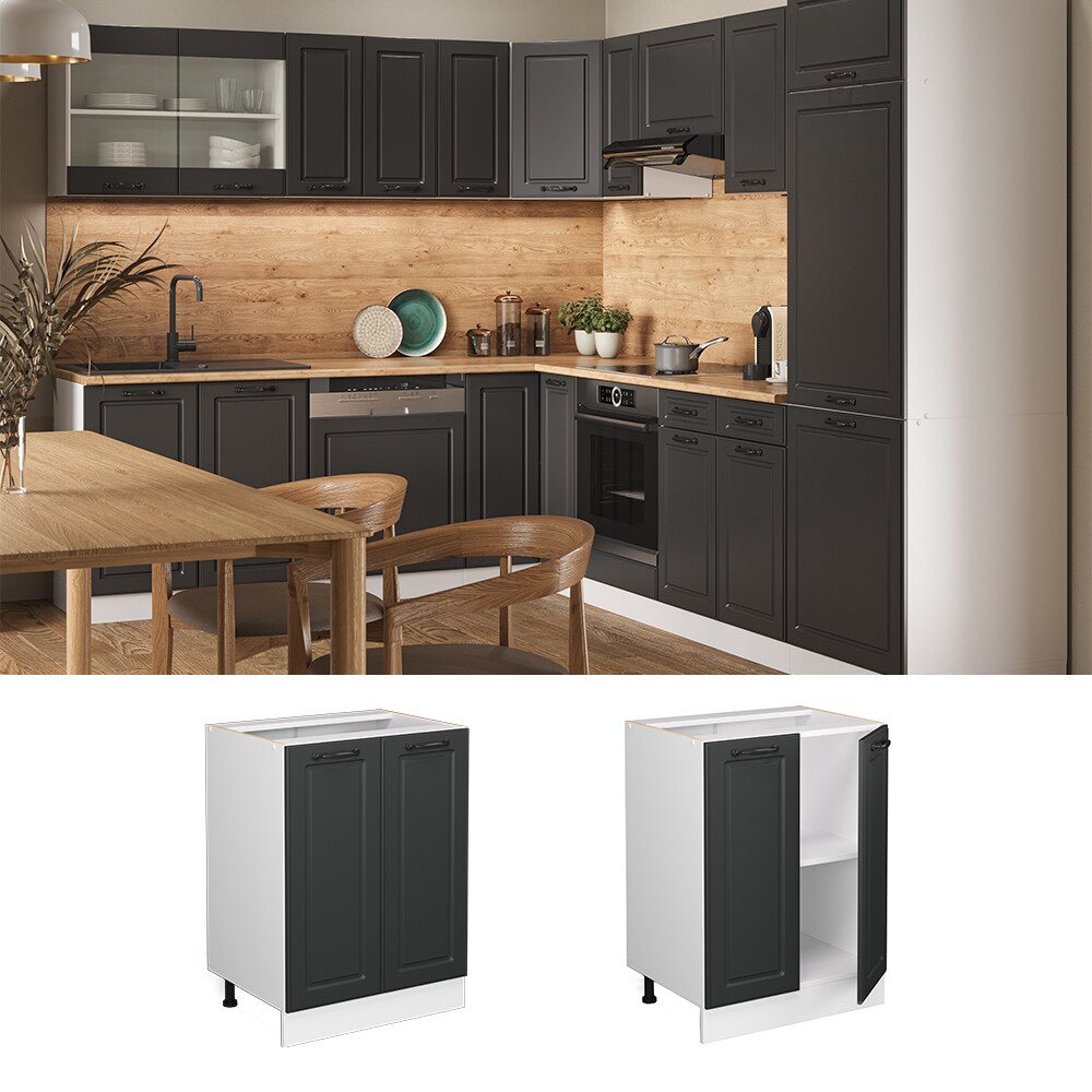 Vicco Unterschrank K&uuml;chenschrank K&uuml;chenzeile Landhaus R-Line 60 cm Wei&szlig;-Anthrazit 