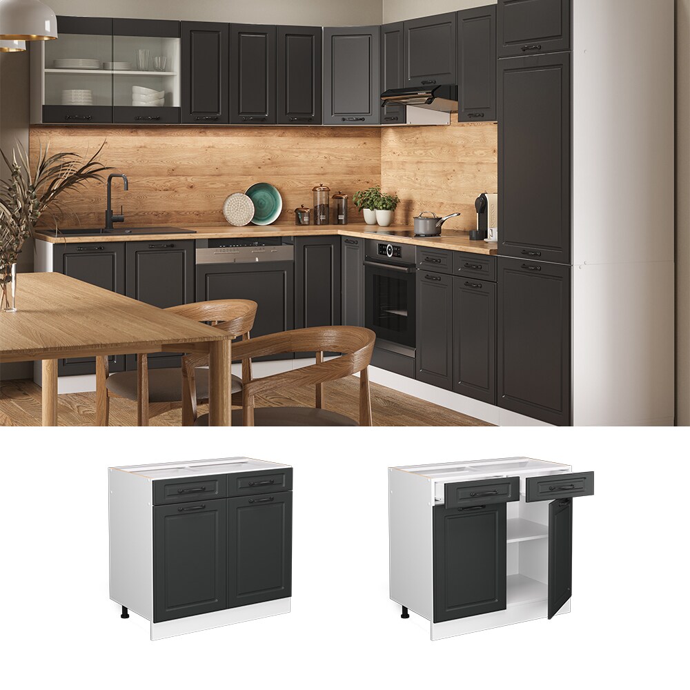 Vicco Schubunterschrank K&uuml;chenschrank K&uuml;chenzeile Landhaus R-Line 80 cm Wei&szlig;-Anthrazit 
