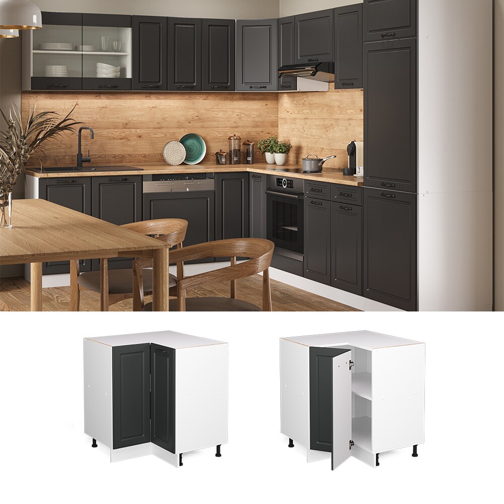 Vicco Eckunterschrank K&uuml;chenschrank K&uuml;chenzeile Landhaus R-Line 87 cm Wei&szlig;-Anthrazit 