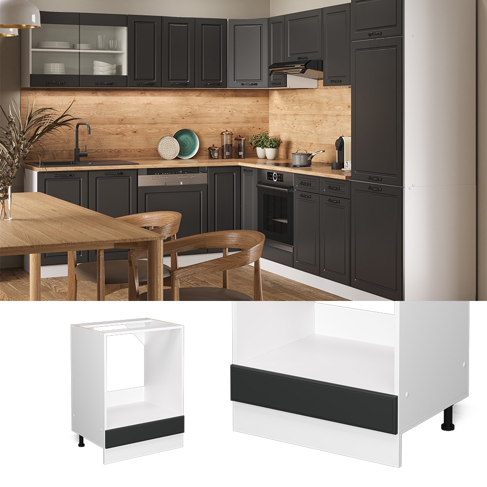 Vicco Herdumbauschrank K&uuml;chenschrank K&uuml;chenzeile Landhaus R-Line 60 cm Wei&szlig;-Anthrazit 